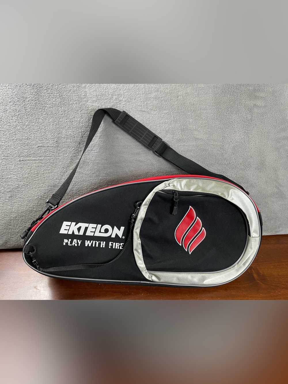 Ektelon Racquetball Bag Double Zip Pocket Duffle Play With Fire Black Red Gear